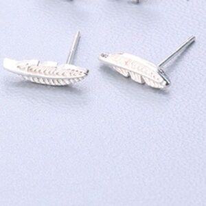 Micro 925 Sterling Silver Mini Feather Stud Light Minimalist Earrings